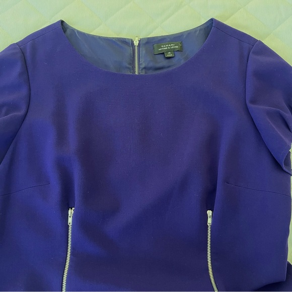 Tahari Purple Dress With Metal Zipper Accents Round Neck Half Sleeves Size 14 - Picture 14 of 15